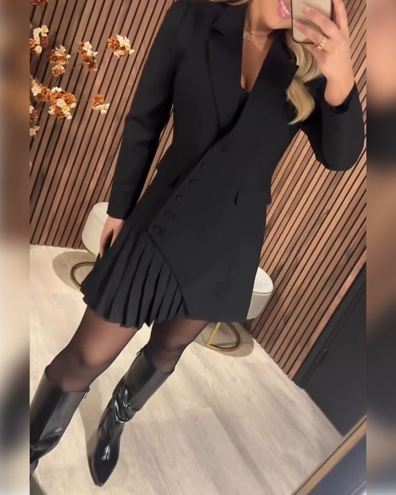 Ingrid – Jednolita sukienka z kołnierzem z klapami