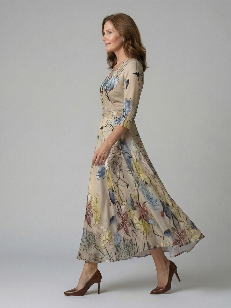Morwenna | Kopertowa sukienka maxi w kwiaty