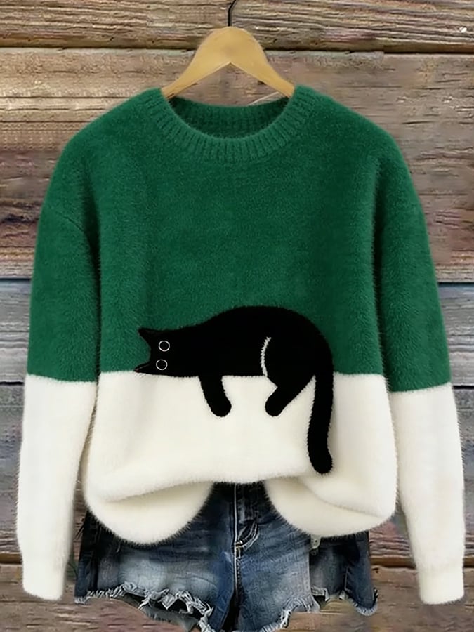 Aileen™ | Elegancki sweter oversize z nadrukiem kota