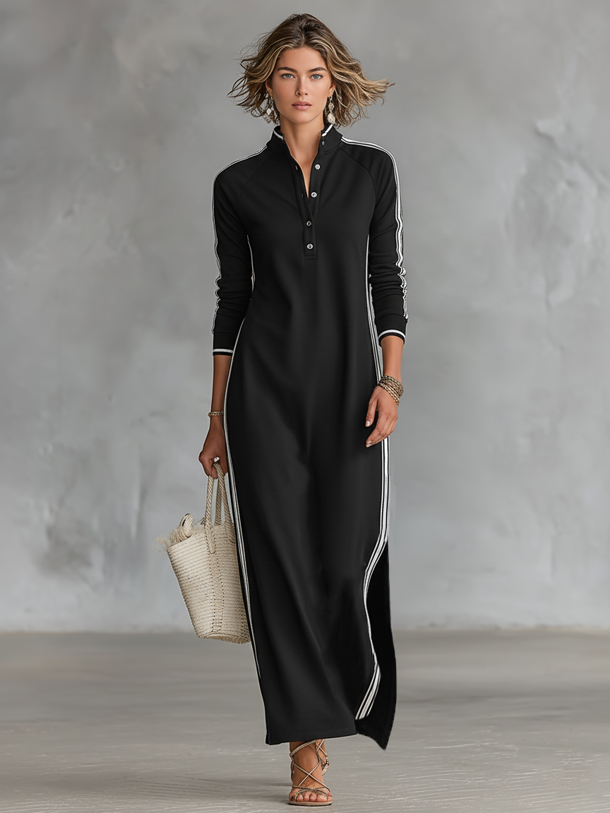Sukienka maxi w stylu bluzy z zapięciem na guziki i kołnierzem