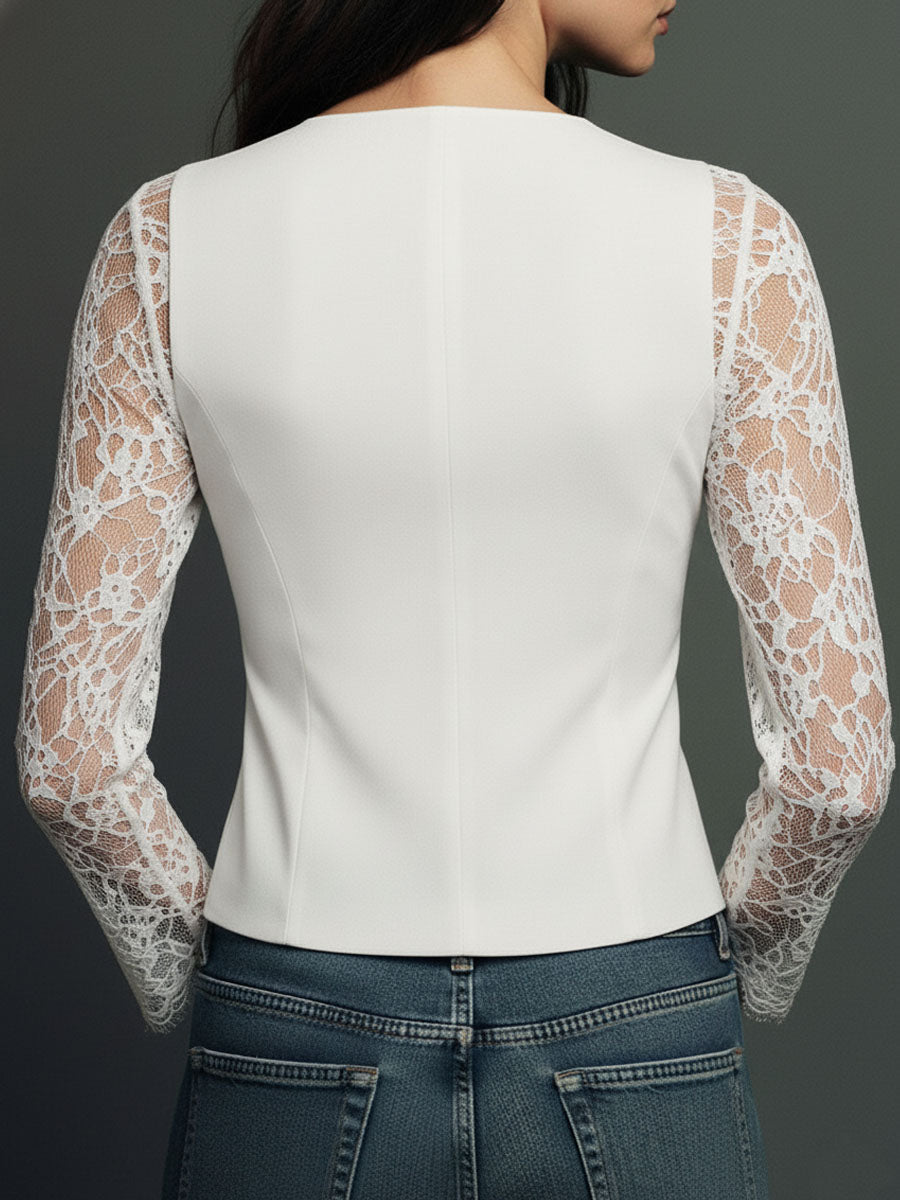 Lora – elegancki top w stylu blezera z półprzezroczystymi rękawami