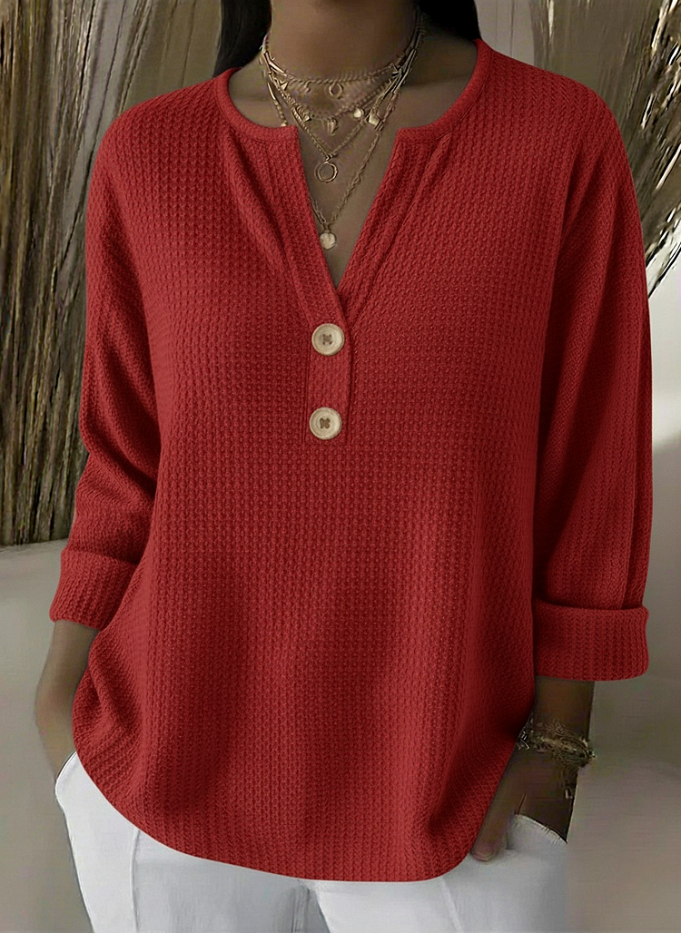 Lucía | Sweter henley o strukturze waflowej z guzikami