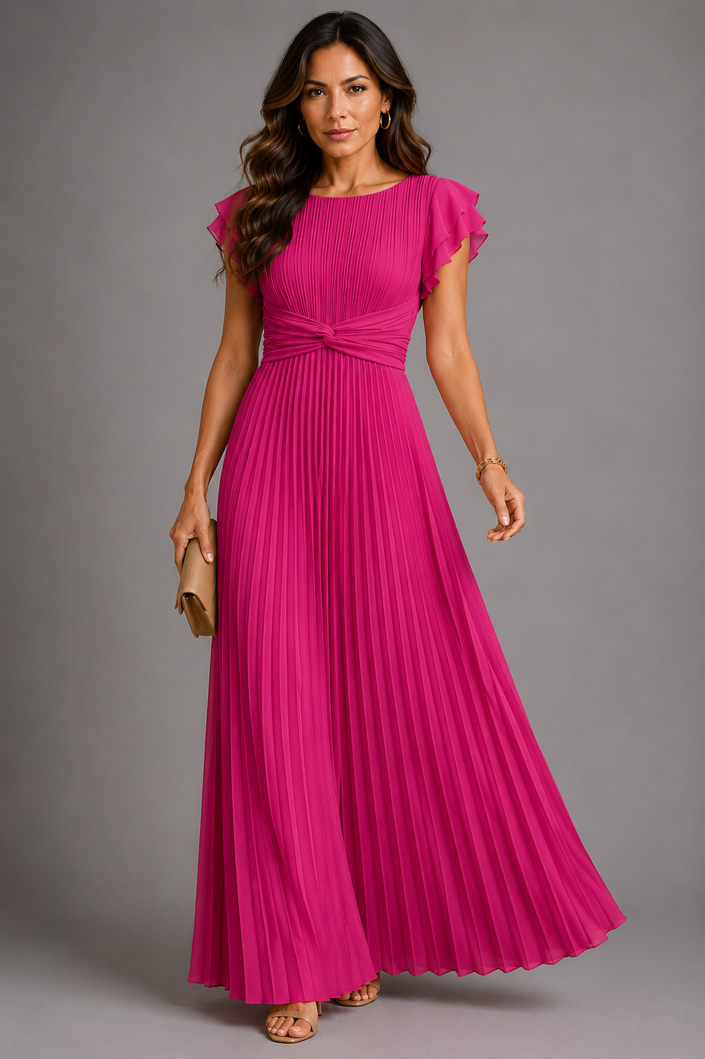 Sélène | Efektowna plisowana sukienka maxi