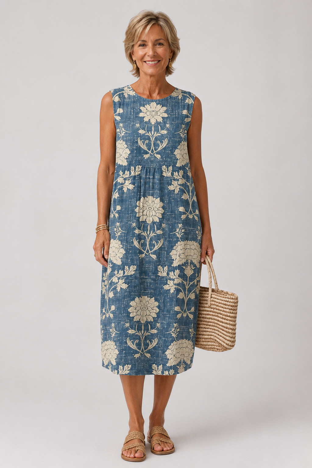 Belle | Sukienka boho w kwiaty w denimowym błękicie