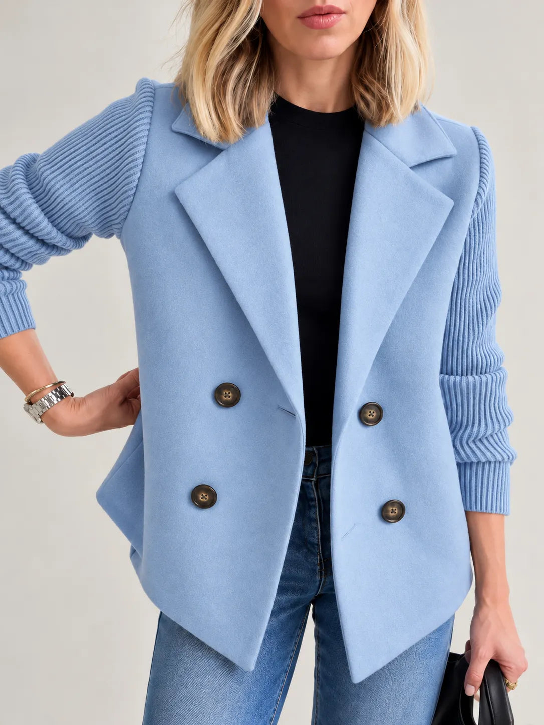 Celeste | Elegancka dwurzędowa kurtka z prążkowanymi rękawami