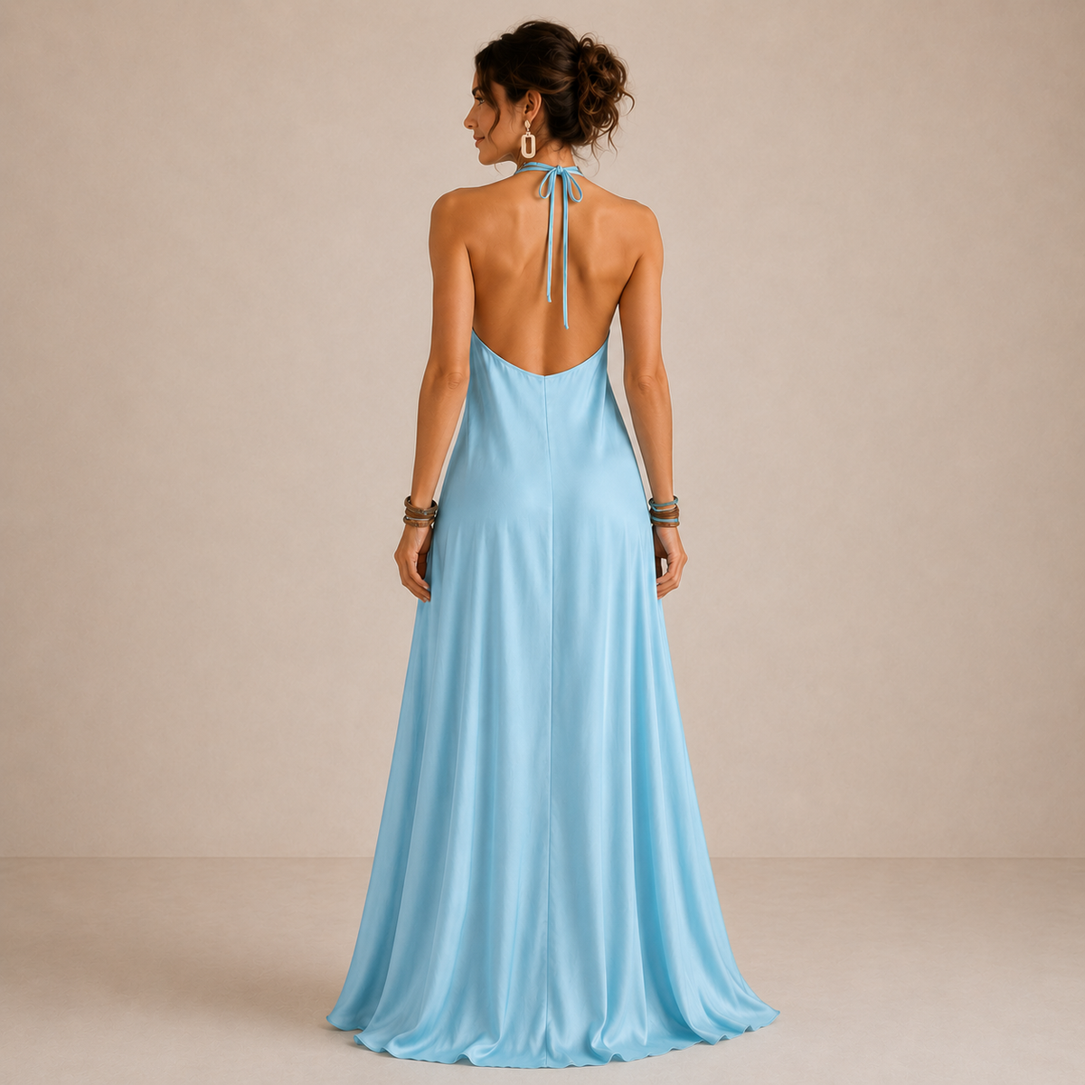Magnolia | Niebieska zwiewna sukienka maxi halter