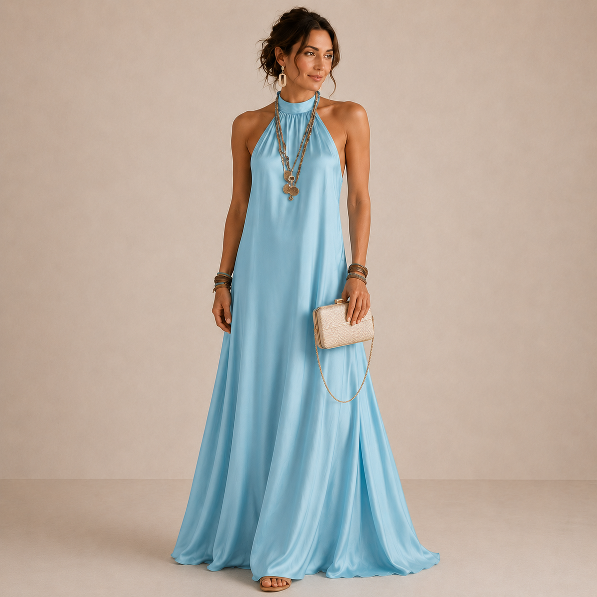 Magnolia | Niebieska zwiewna sukienka maxi halter