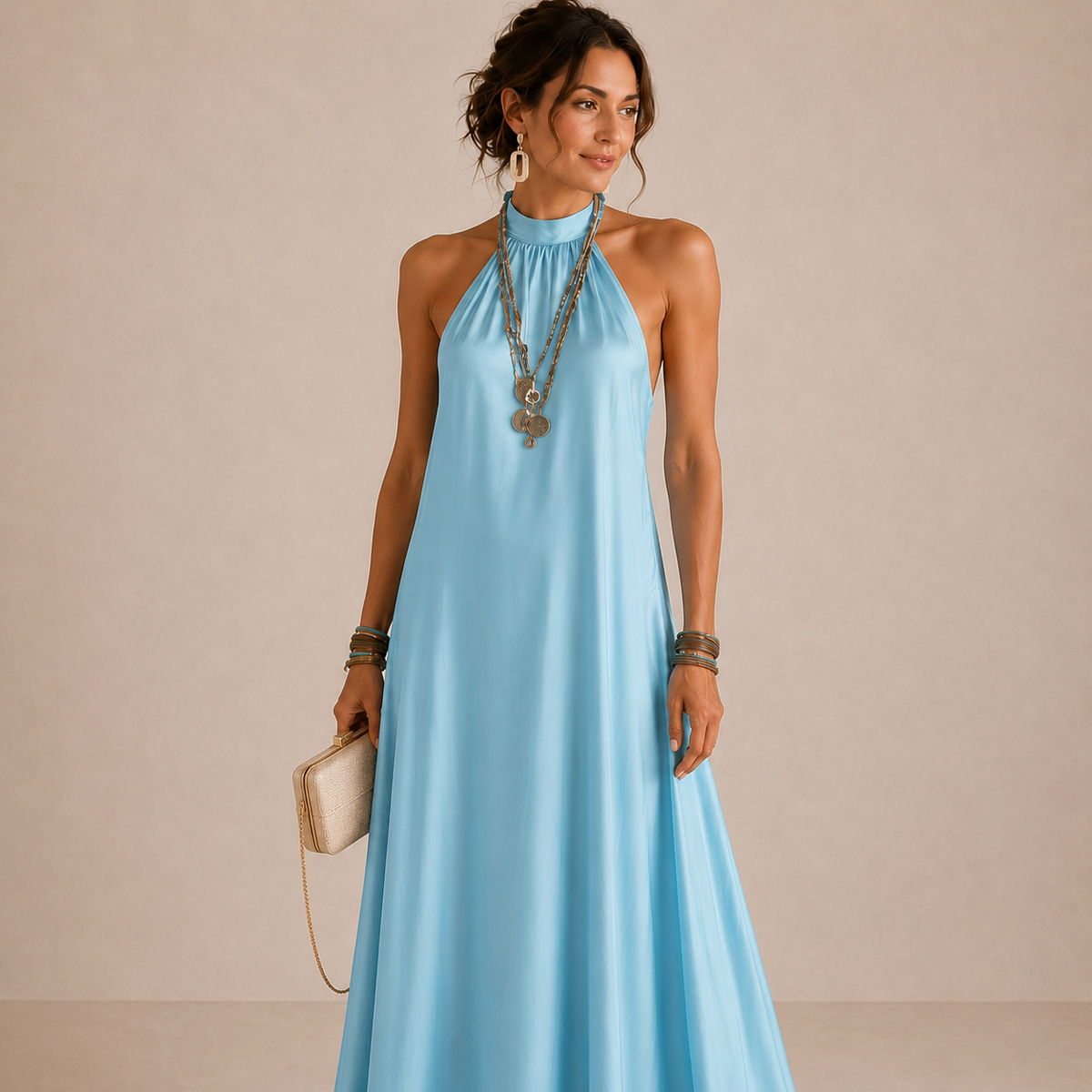 Magnolia | Niebieska zwiewna sukienka maxi halter