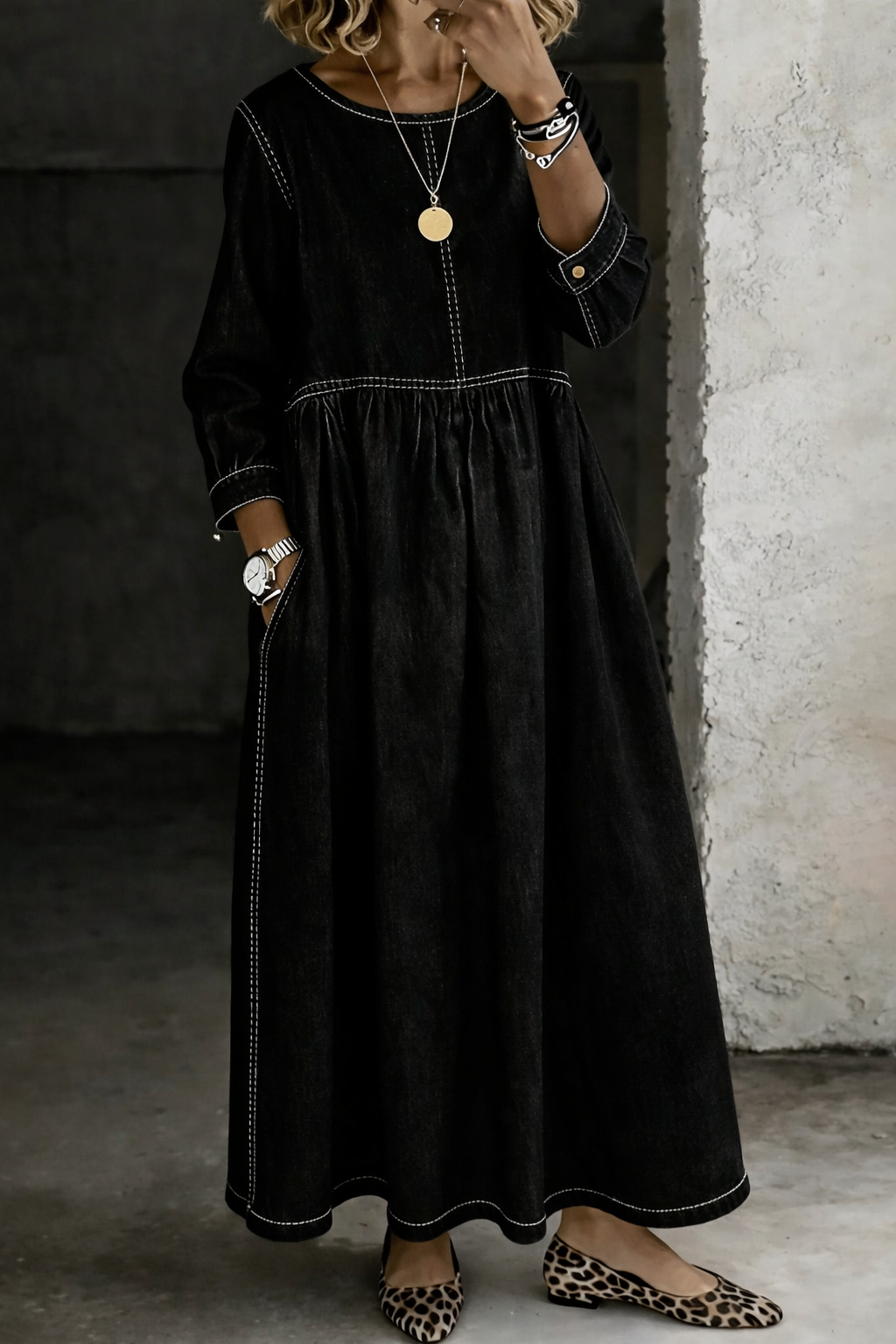 Zephyrelle – Jeansowa sukienka maxi w stylu vintage