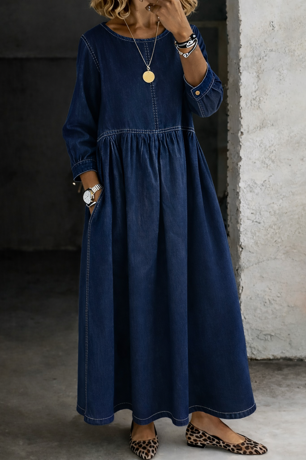Zephyrelle – Jeansowa sukienka maxi w stylu vintage
