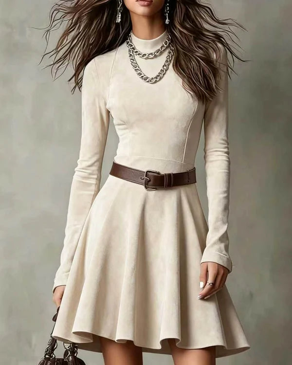 Noémie | Sukienka mini vintage w ciemnobrązowym zamszowym stylu