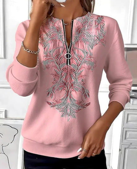 Elina – Bluza z zamkiem i złotym ornamentowym wzorem