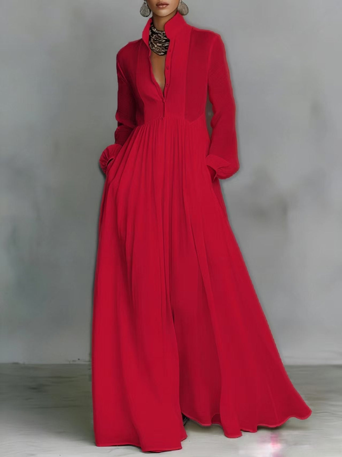 Léonie | Minimalistyczna sukienka maxi ze stójką