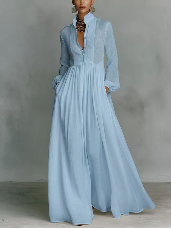 Léonie | Minimalistyczna sukienka maxi ze stójką