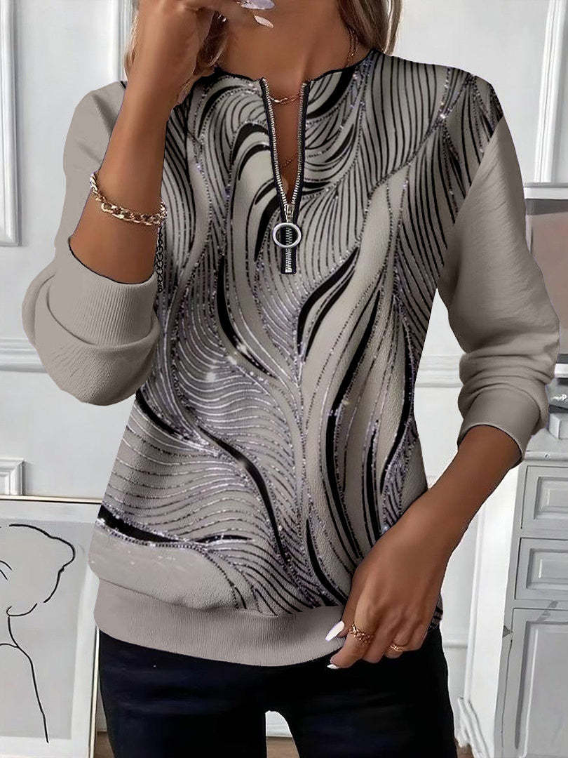 Ingrid – Bluza z zamkiem i błyszczącym falistym wzorem