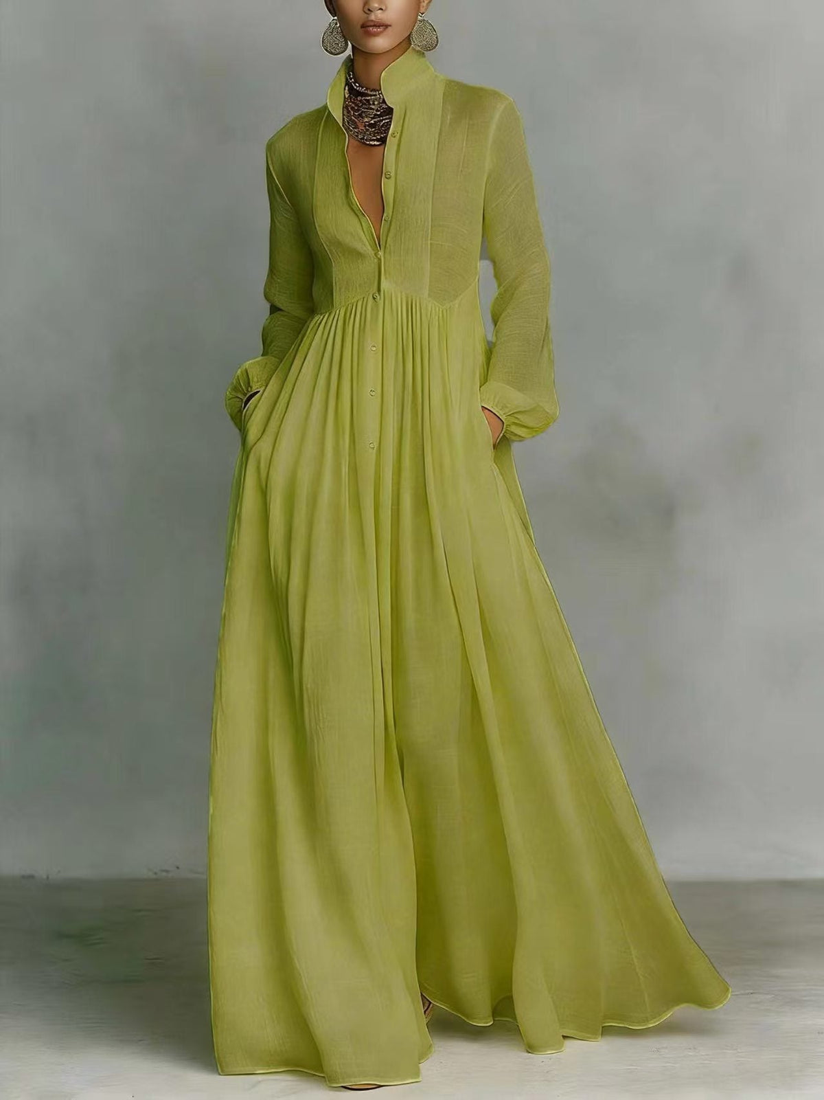 Léonie | Minimalistyczna sukienka maxi ze stójką