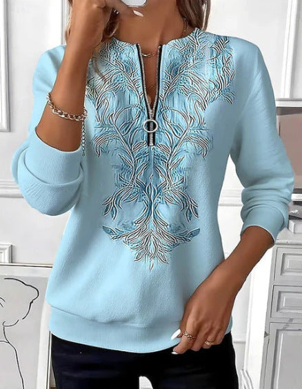Elina – Bluza z zamkiem i złotym ornamentowym wzorem