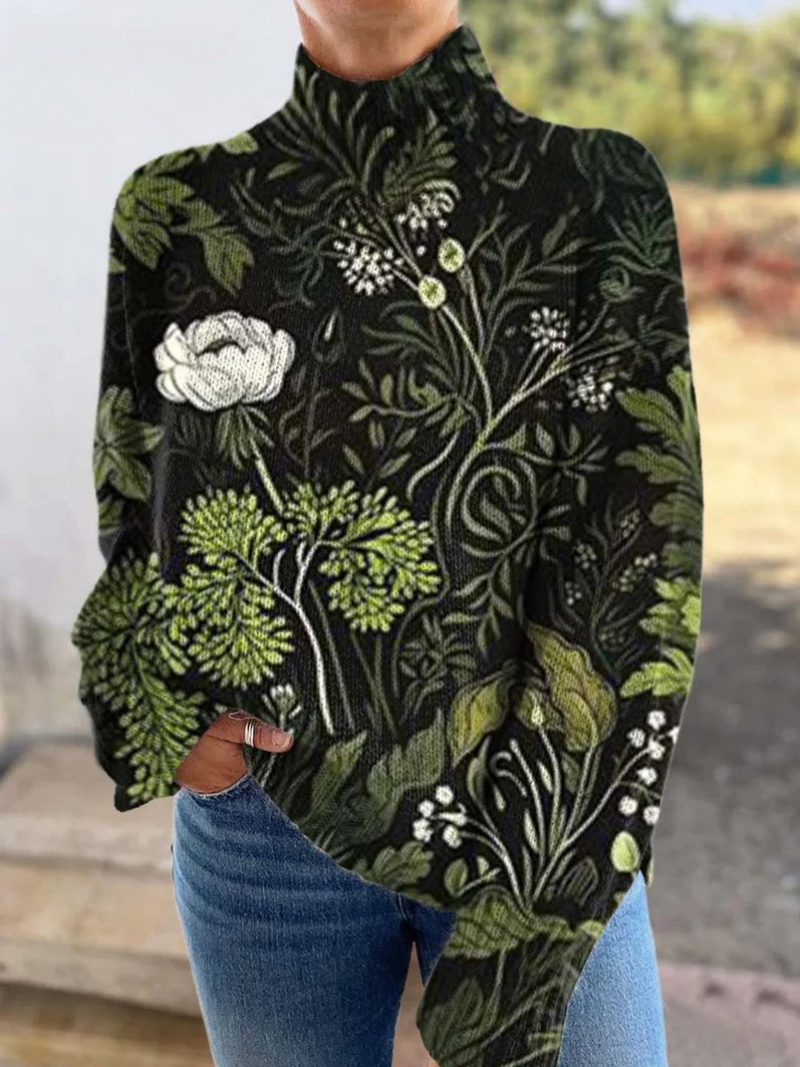 Willow | Botaniczny sweter z golfem w kwiaty