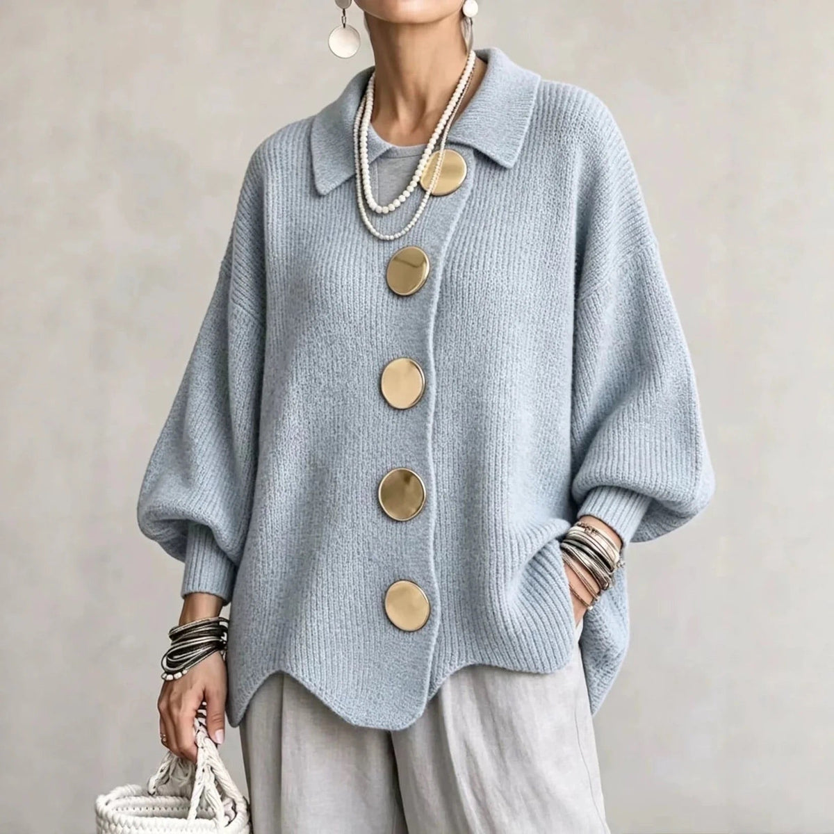 Karina | Kardigan oversize z kołnierzem i guzikami