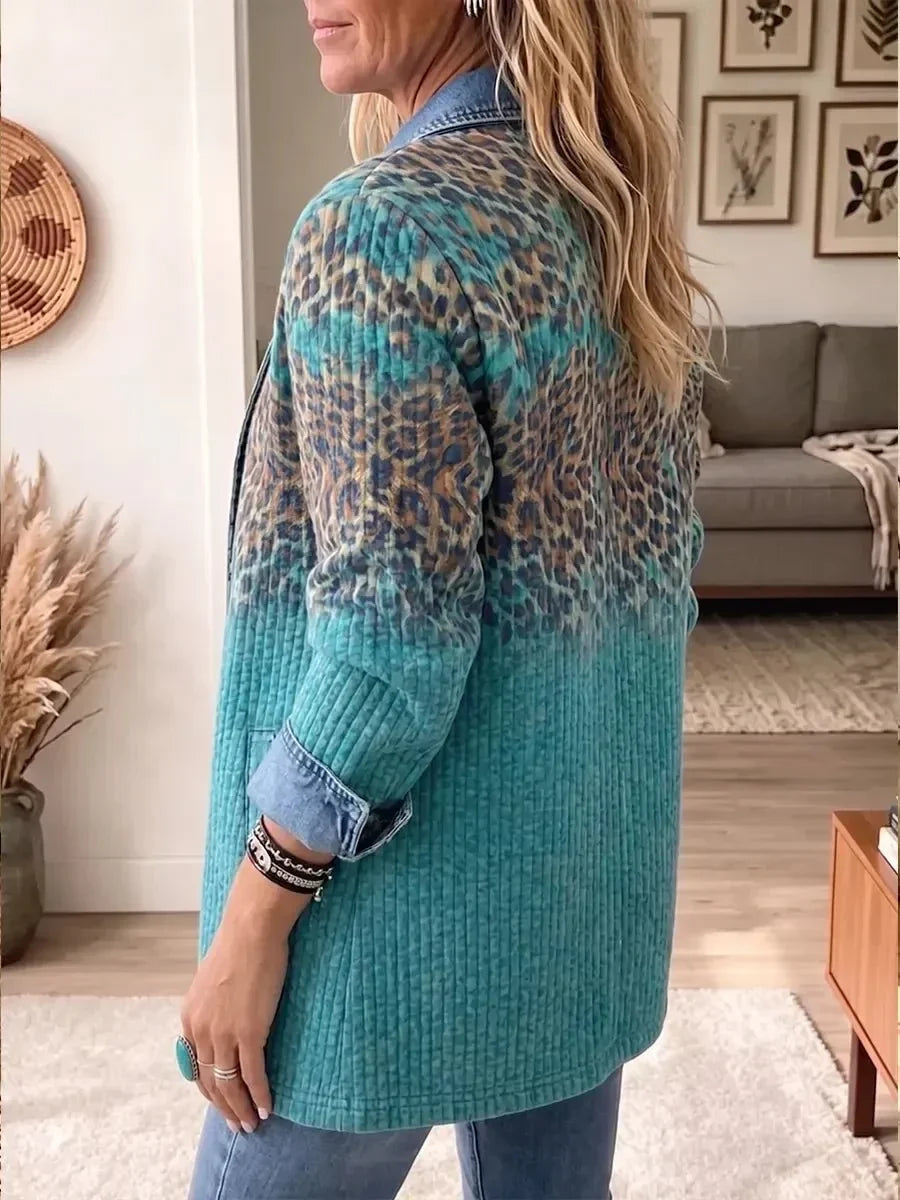 Olivia | Elegancka kurtka jeansowa vintage w panterkę