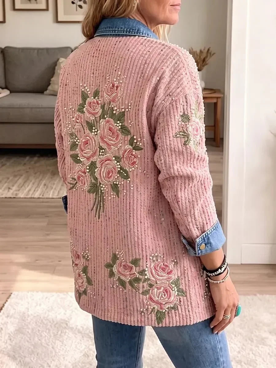 Aria | Elegancka marynarka vintage z jeansowym patchworkiem i blokami kolorów