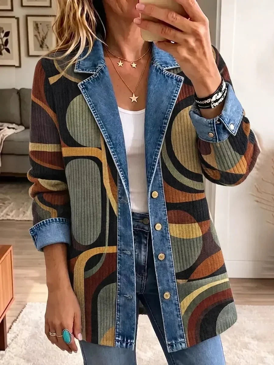 Avery | Kurtka jeansowa vintage z abstrakcyjnym wzorem