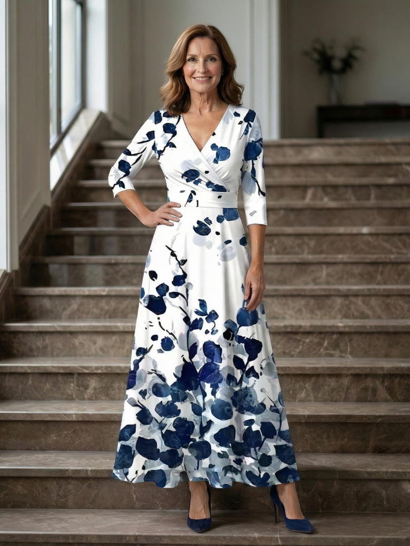 Morwenna | Kopertowa sukienka maxi w kwiaty