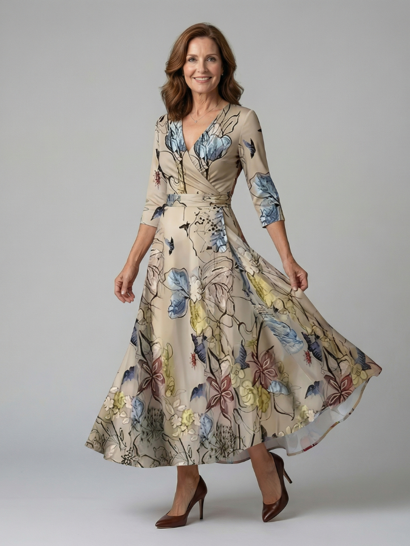 Morwenna | Kopertowa sukienka maxi w kwiaty