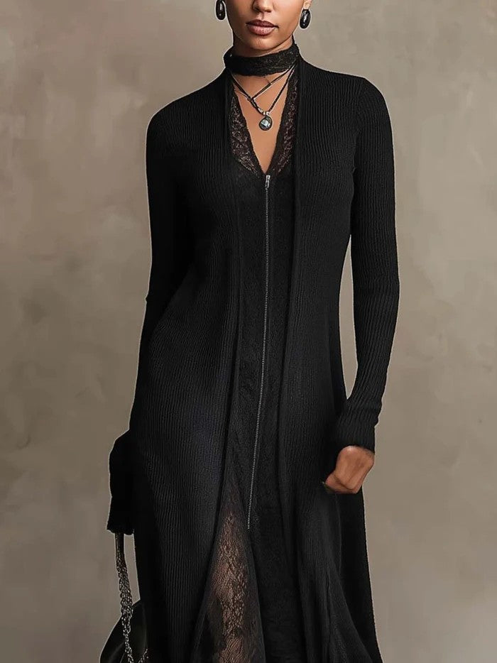 Fosca | Elegancka dzianinowa sukienka maxi z koronką