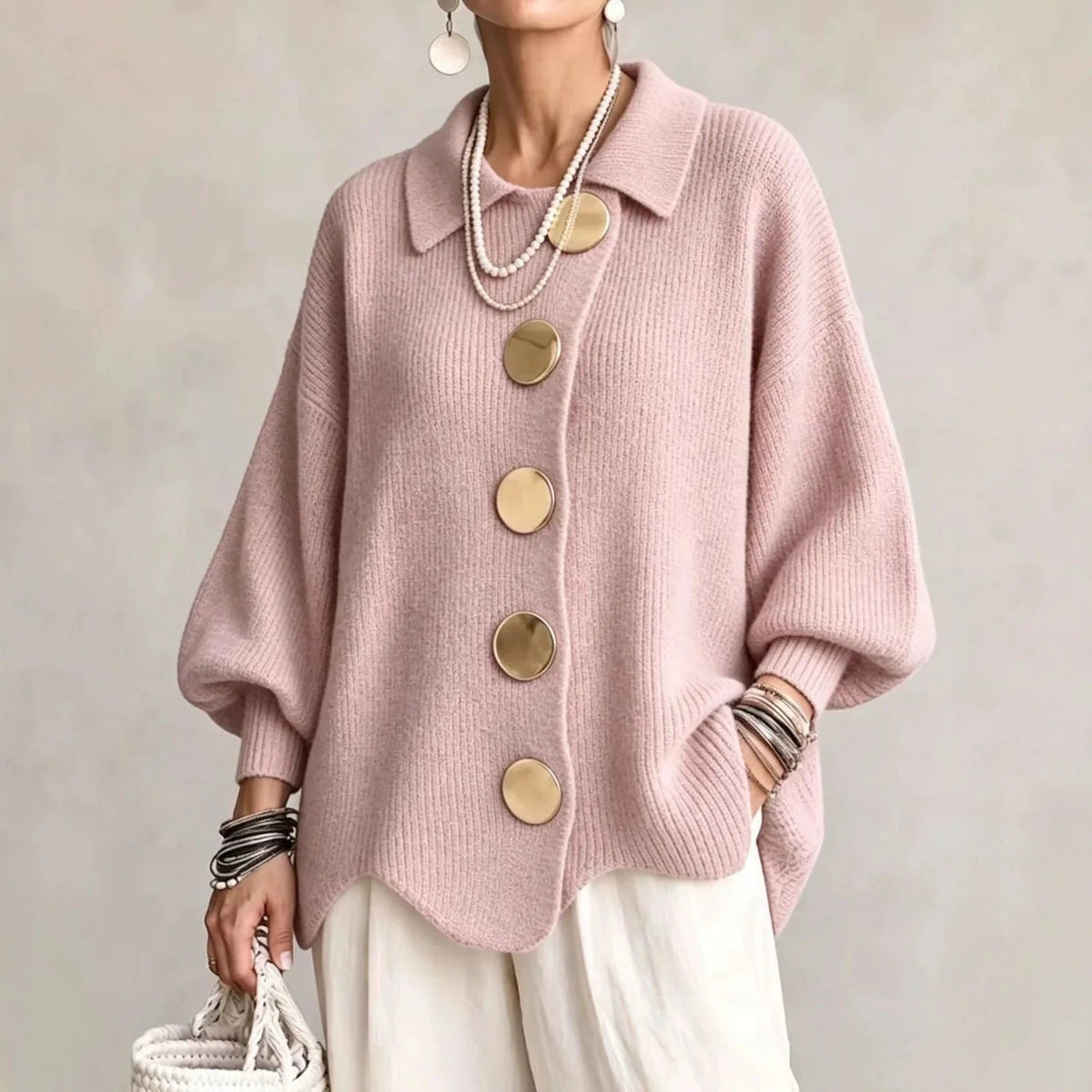 Karina | Kardigan oversize z kołnierzem i guzikami