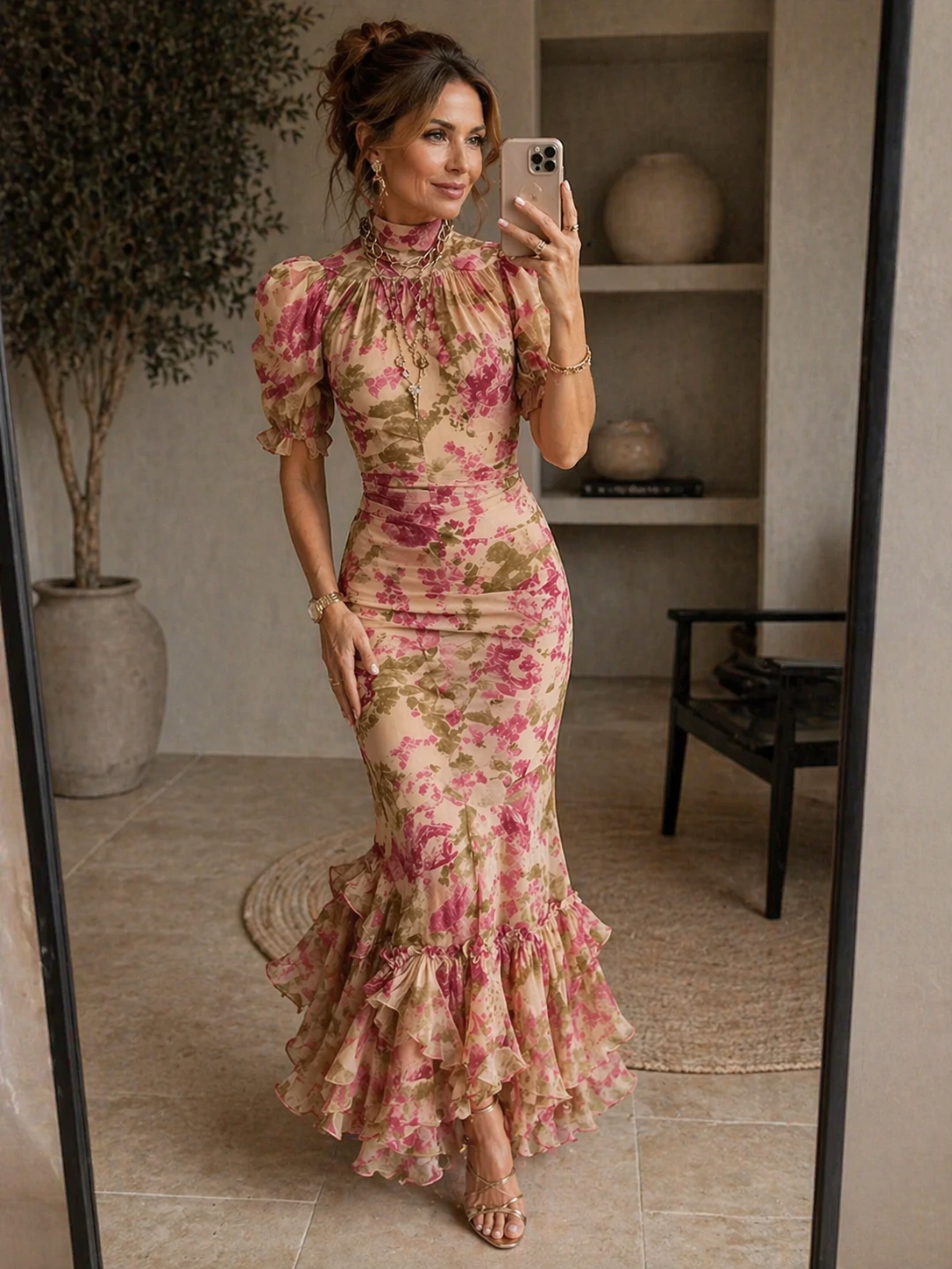 Tamsin | Sukienka maxi w kwiaty z bufiastymi rękawami