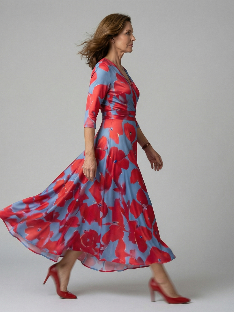 Morwenna | Kopertowa sukienka maxi w kwiaty