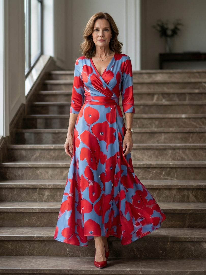 Morwenna | Kopertowa sukienka maxi w kwiaty