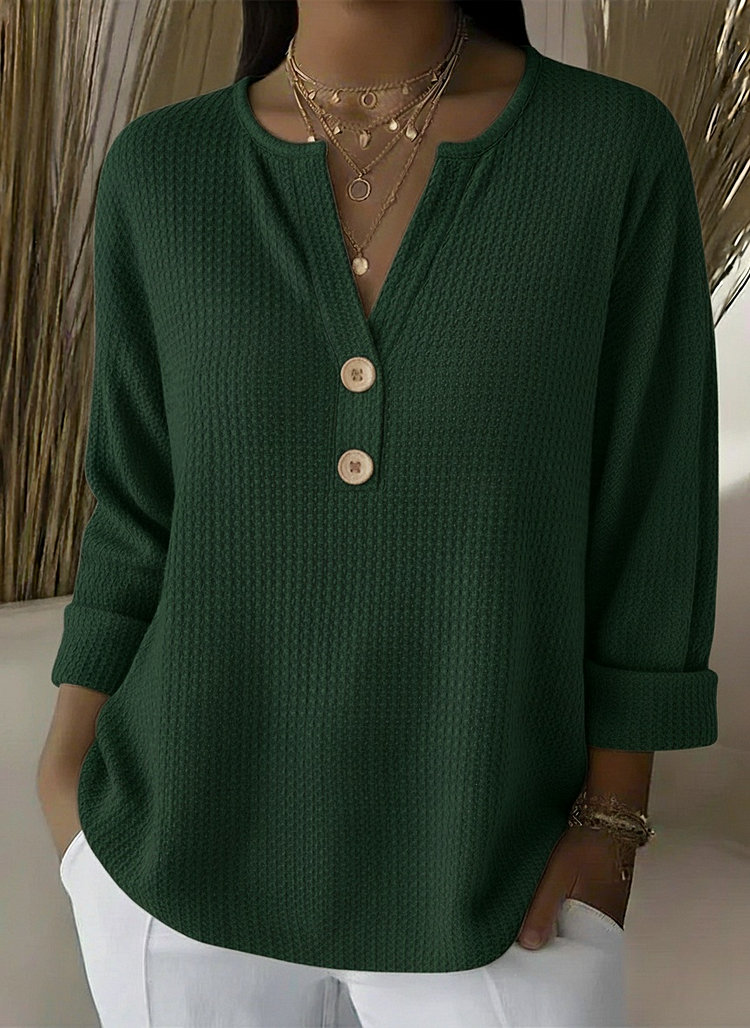 Lucía | Sweter henley o strukturze waflowej z guzikami