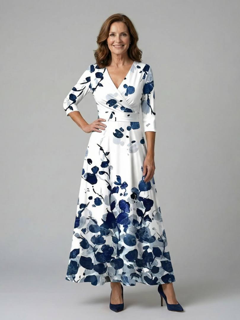 Morwenna | Kopertowa sukienka maxi w kwiaty