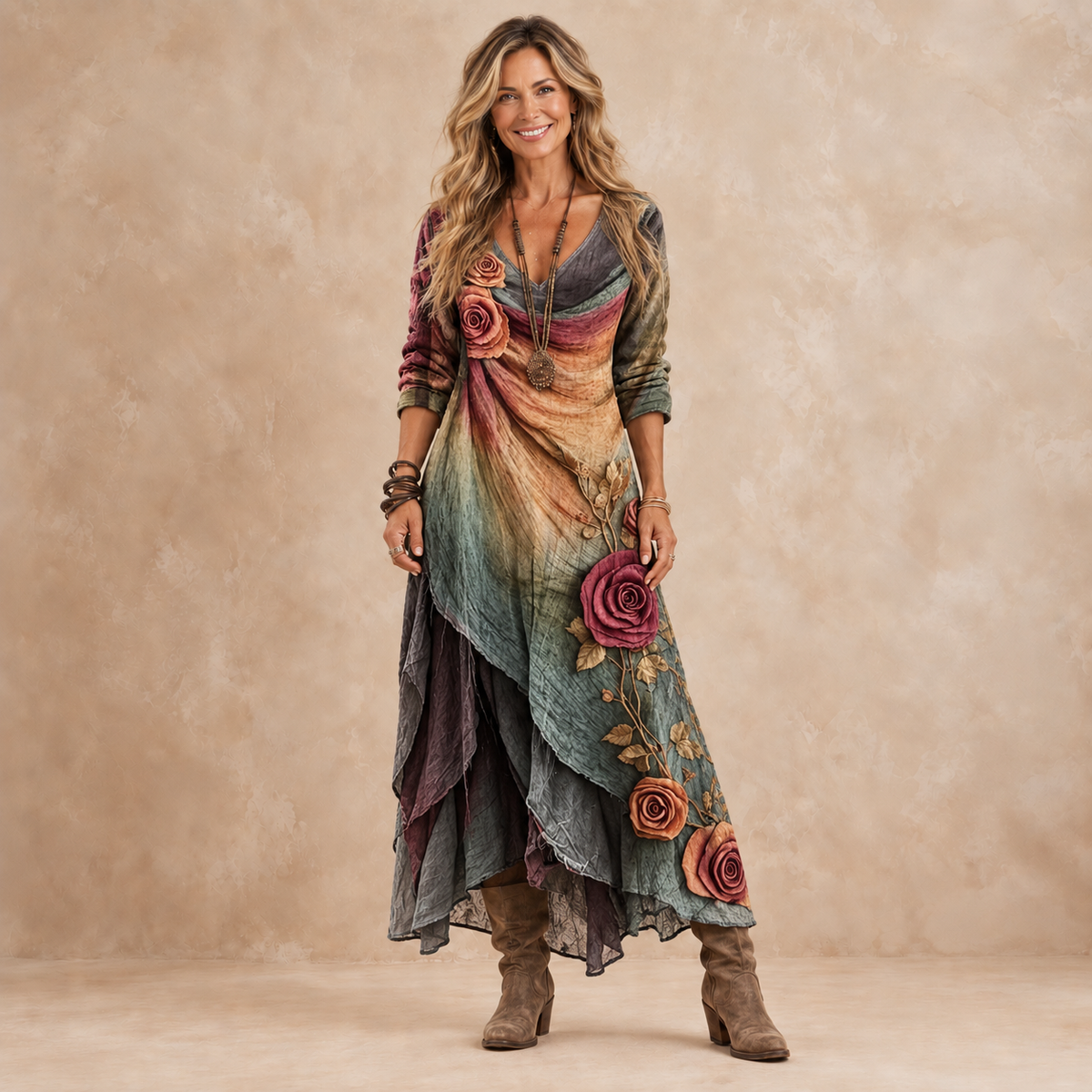 Rosalie – Warstwowa sukienka maxi w kwiaty