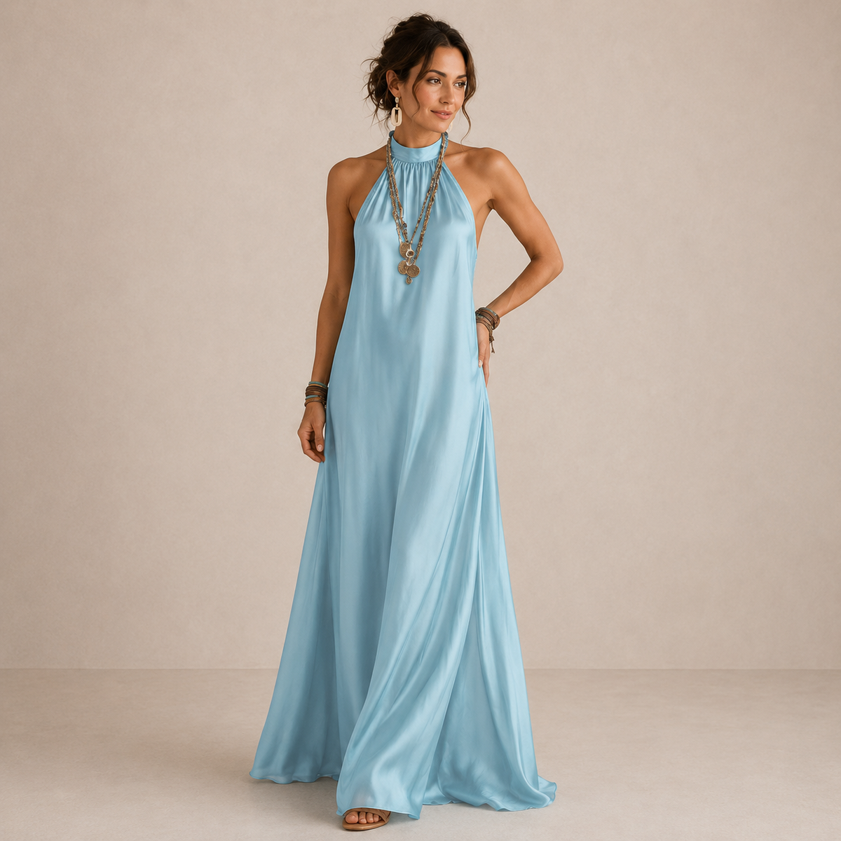 Magnolia | Niebieska zwiewna sukienka maxi halter