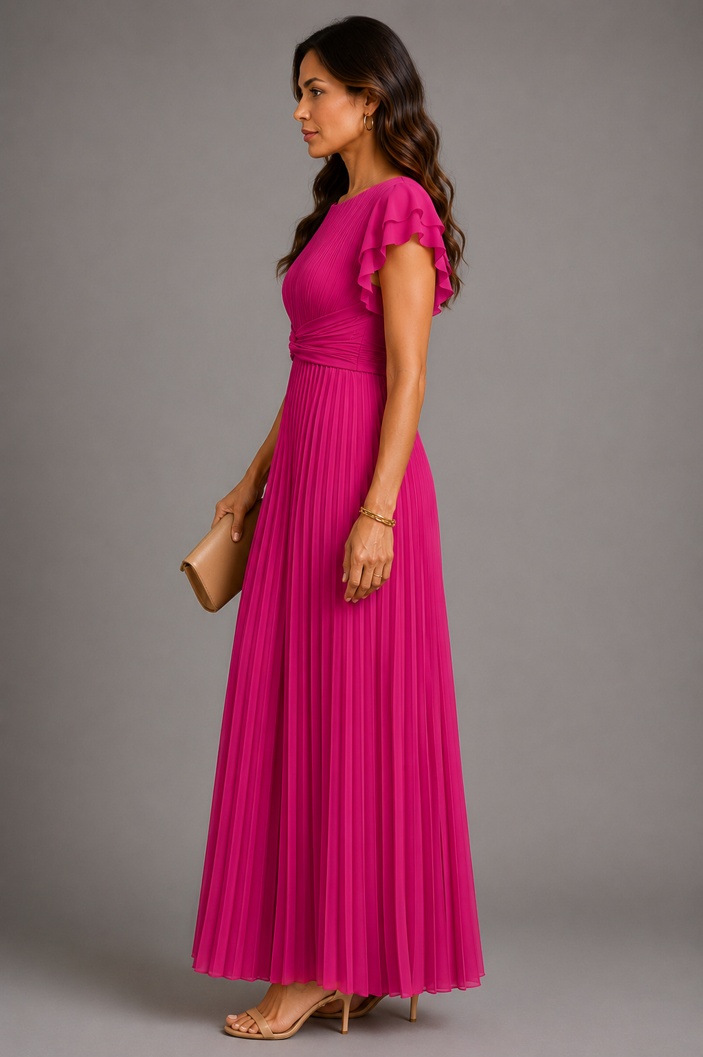 Sélène | Efektowna plisowana sukienka maxi