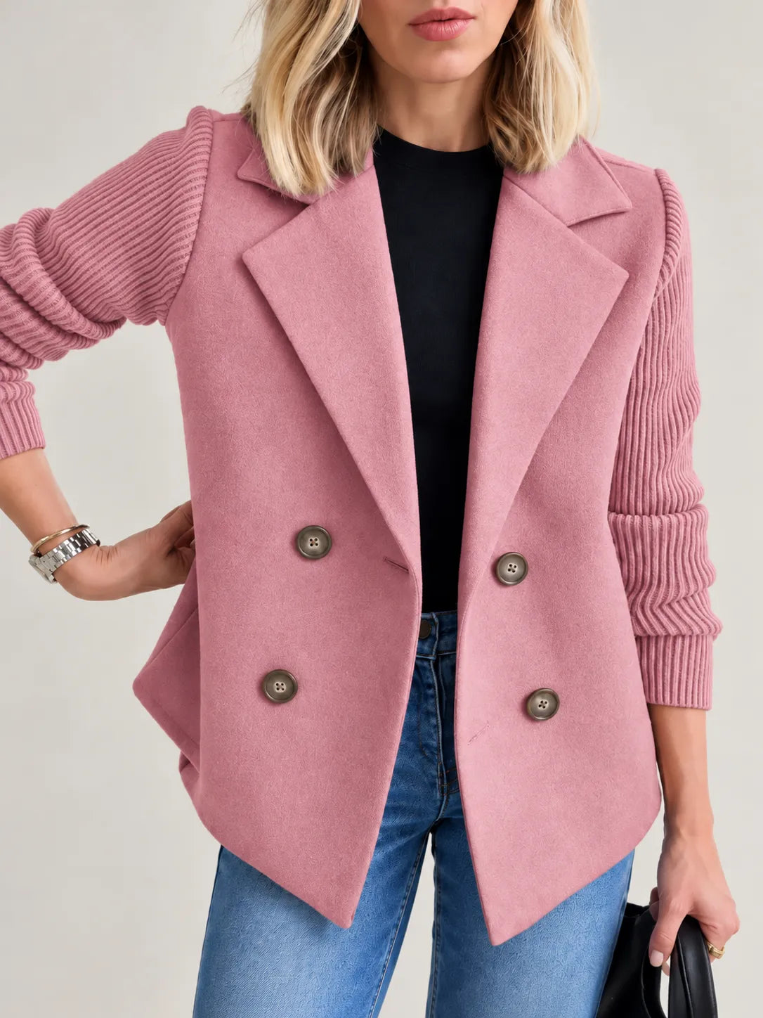 Celeste | Elegancka dwurzędowa kurtka z prążkowanymi rękawami
