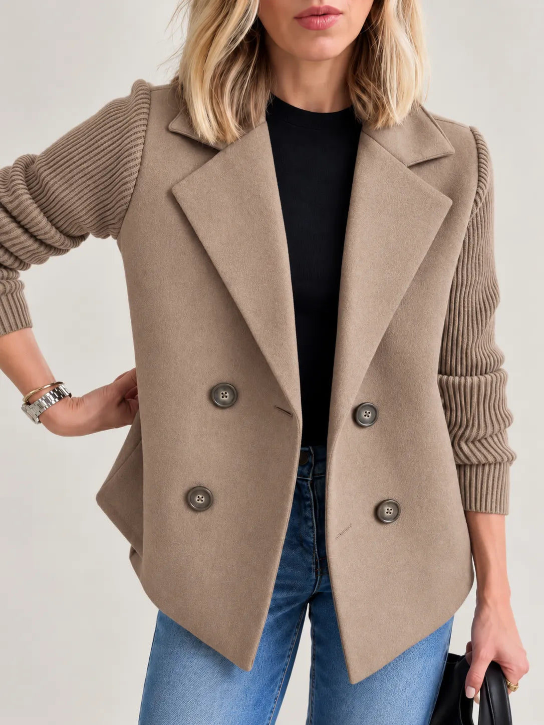 Celeste | Elegancka dwurzędowa kurtka z prążkowanymi rękawami