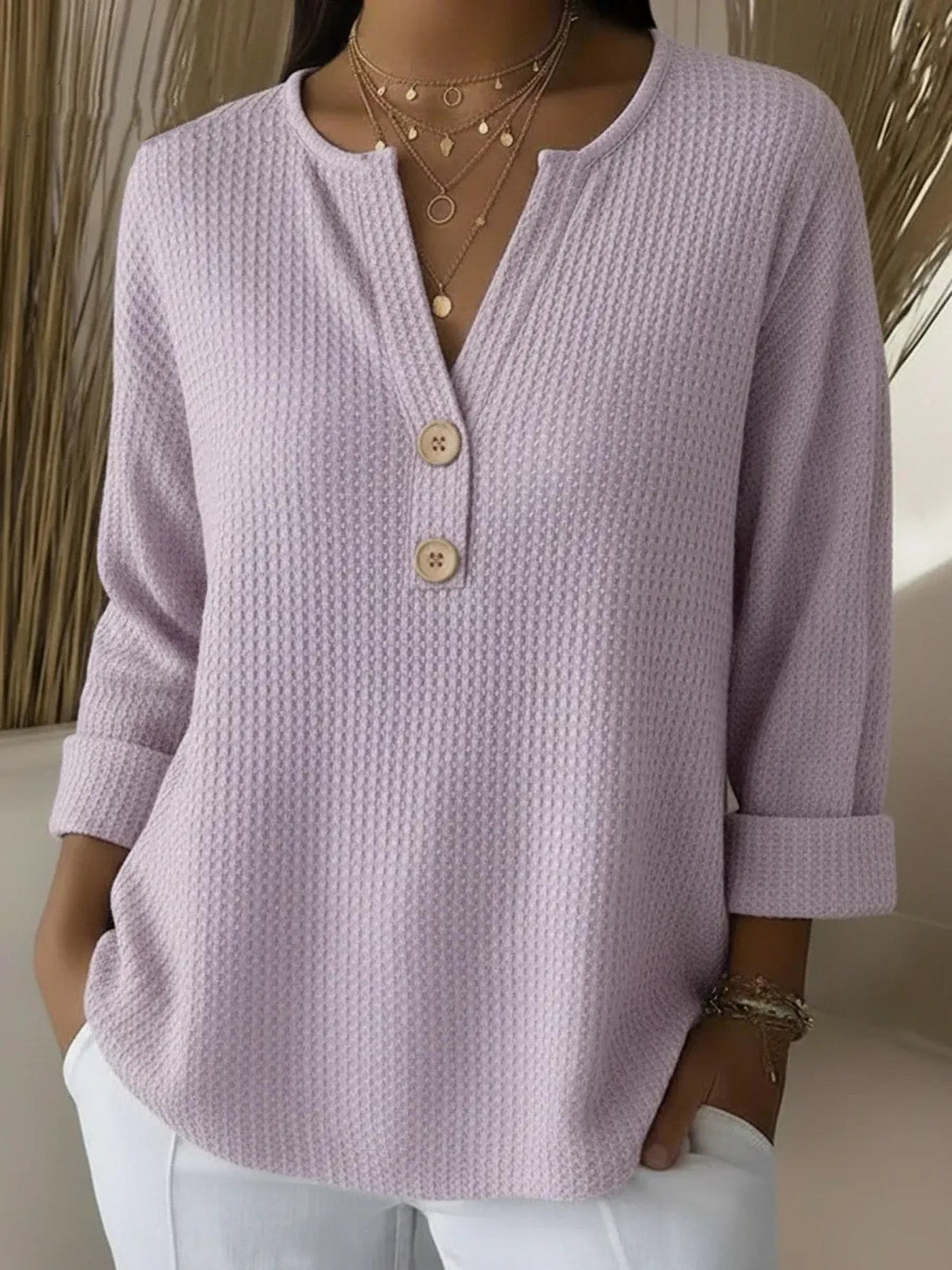 Lucía | Sweter henley o strukturze waflowej z guzikami