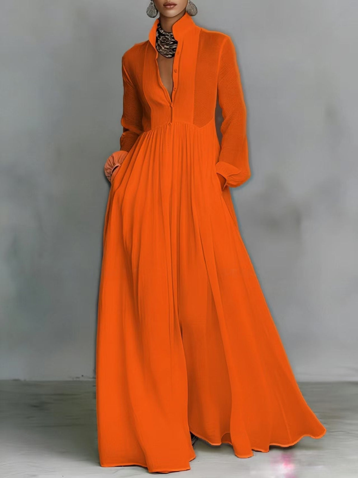 Léonie | Minimalistyczna sukienka maxi ze stójką