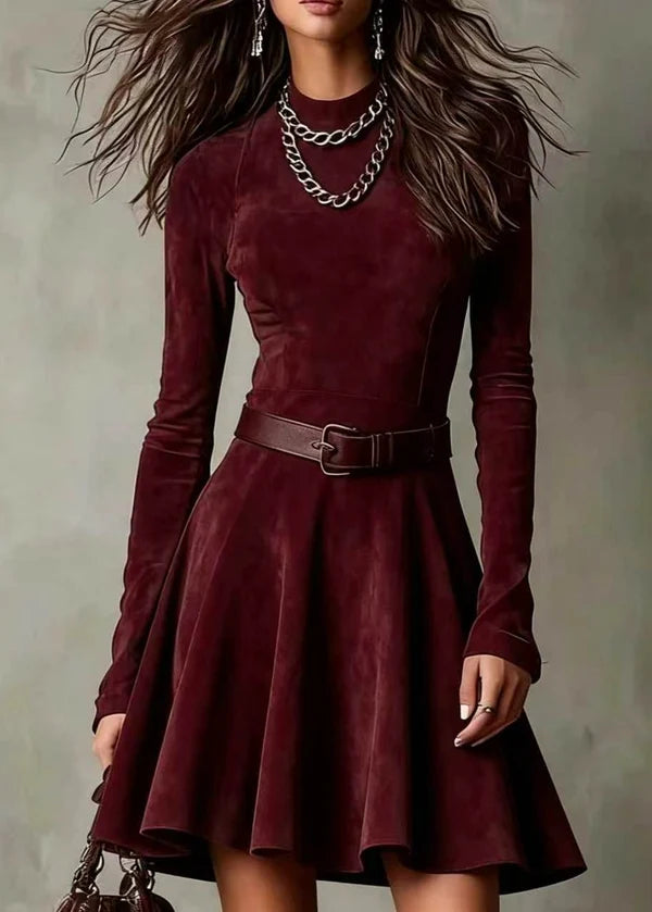 Noémie | Sukienka mini vintage w ciemnobrązowym zamszowym stylu