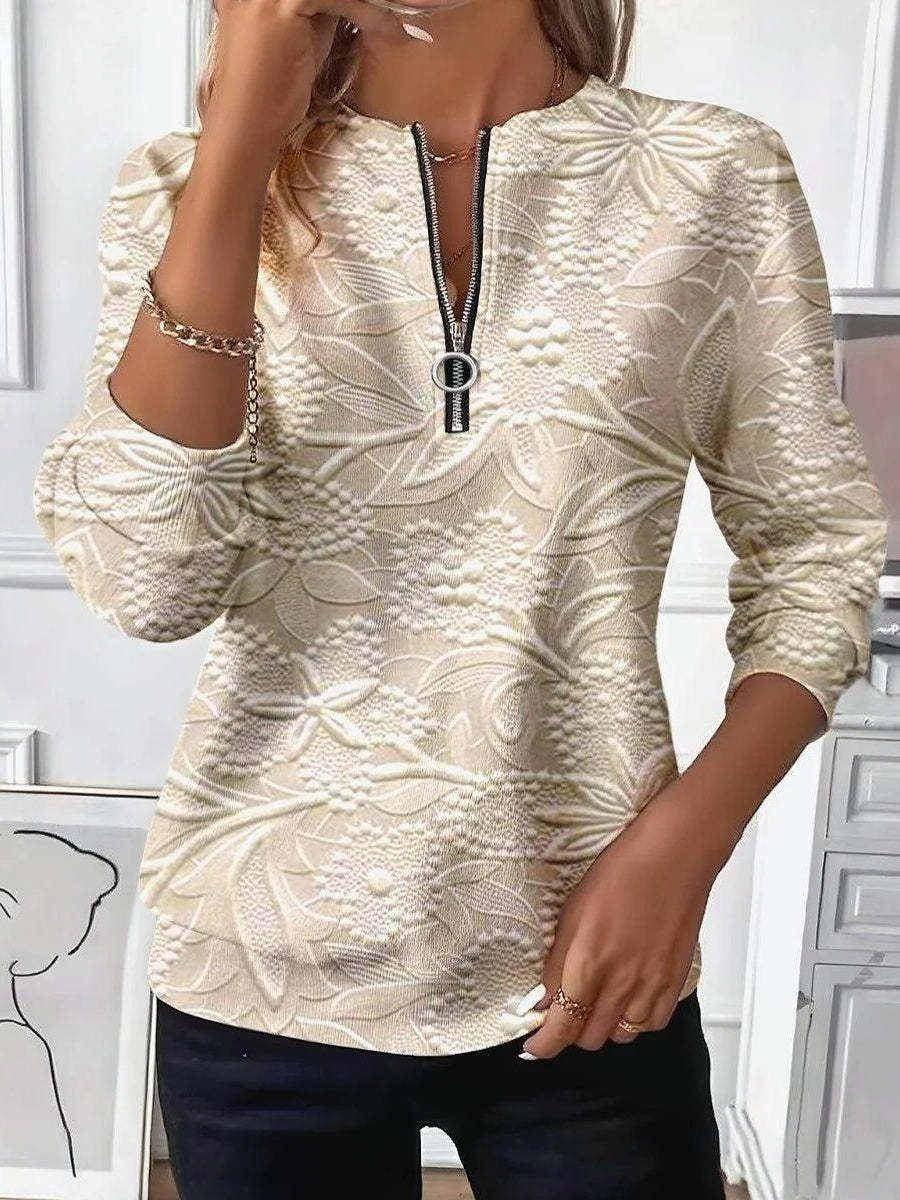 Astrid – Bluza z zamkiem i teksturowanym kwiatowym wzorem