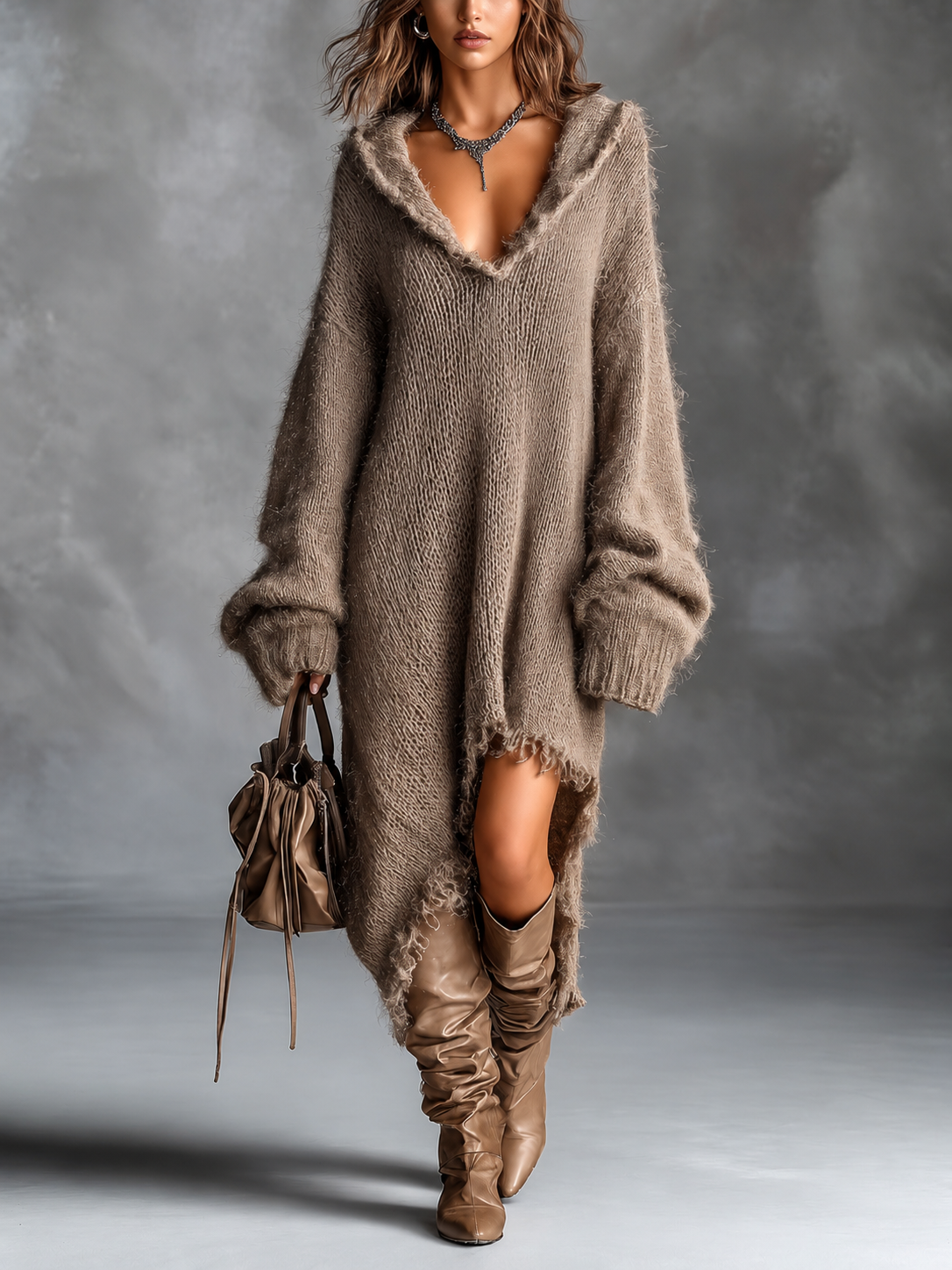 Ludovica | Sukienka dzianinowa oversize z kapturem