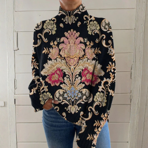 Harper | Sweter z golfem w kwiaty w stylu vintage