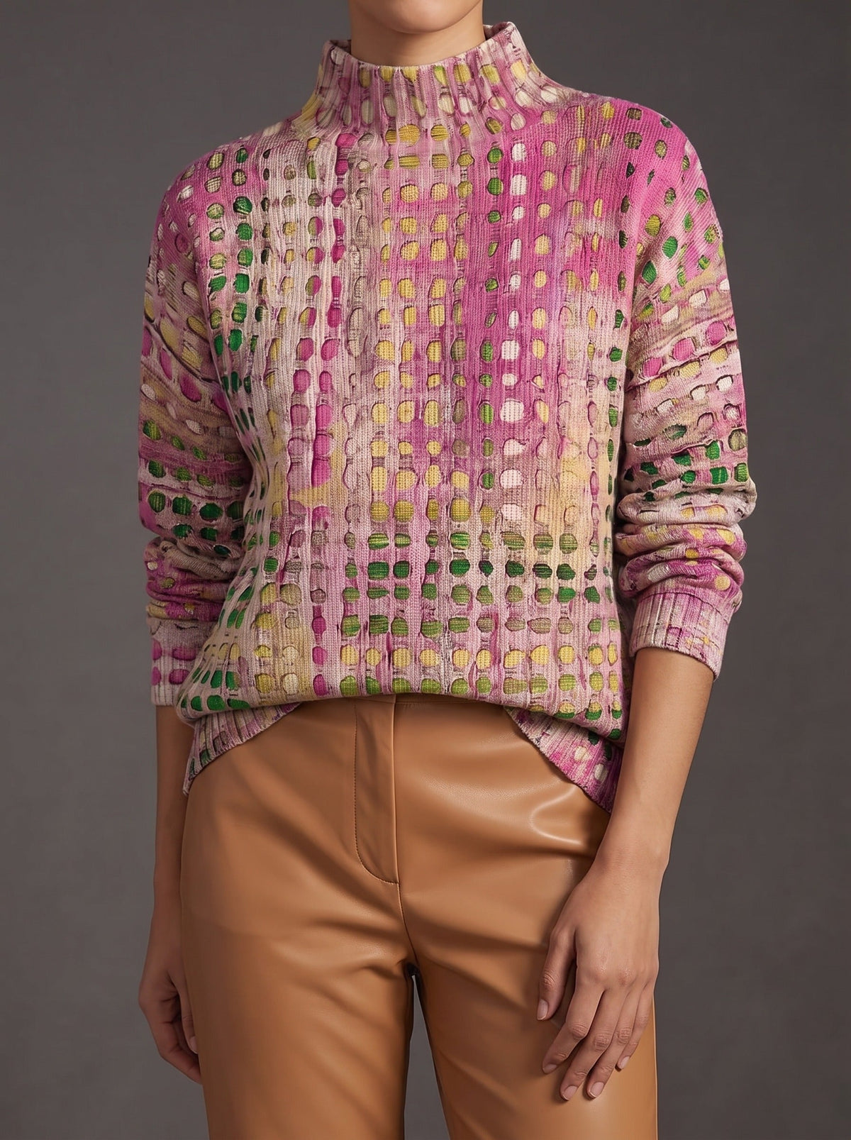 Calyx™ | Sweter z golfem w orchideową kratę