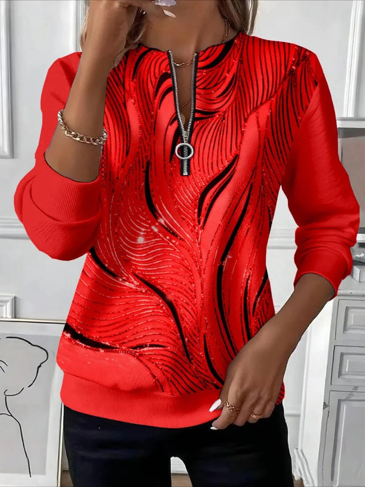 Mille – Bluza z zamkiem i falistym brokatowym wzorem