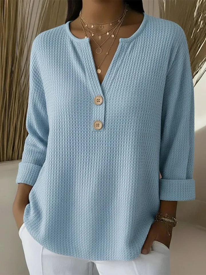 Lucía | Sweter henley o strukturze waflowej z guzikami