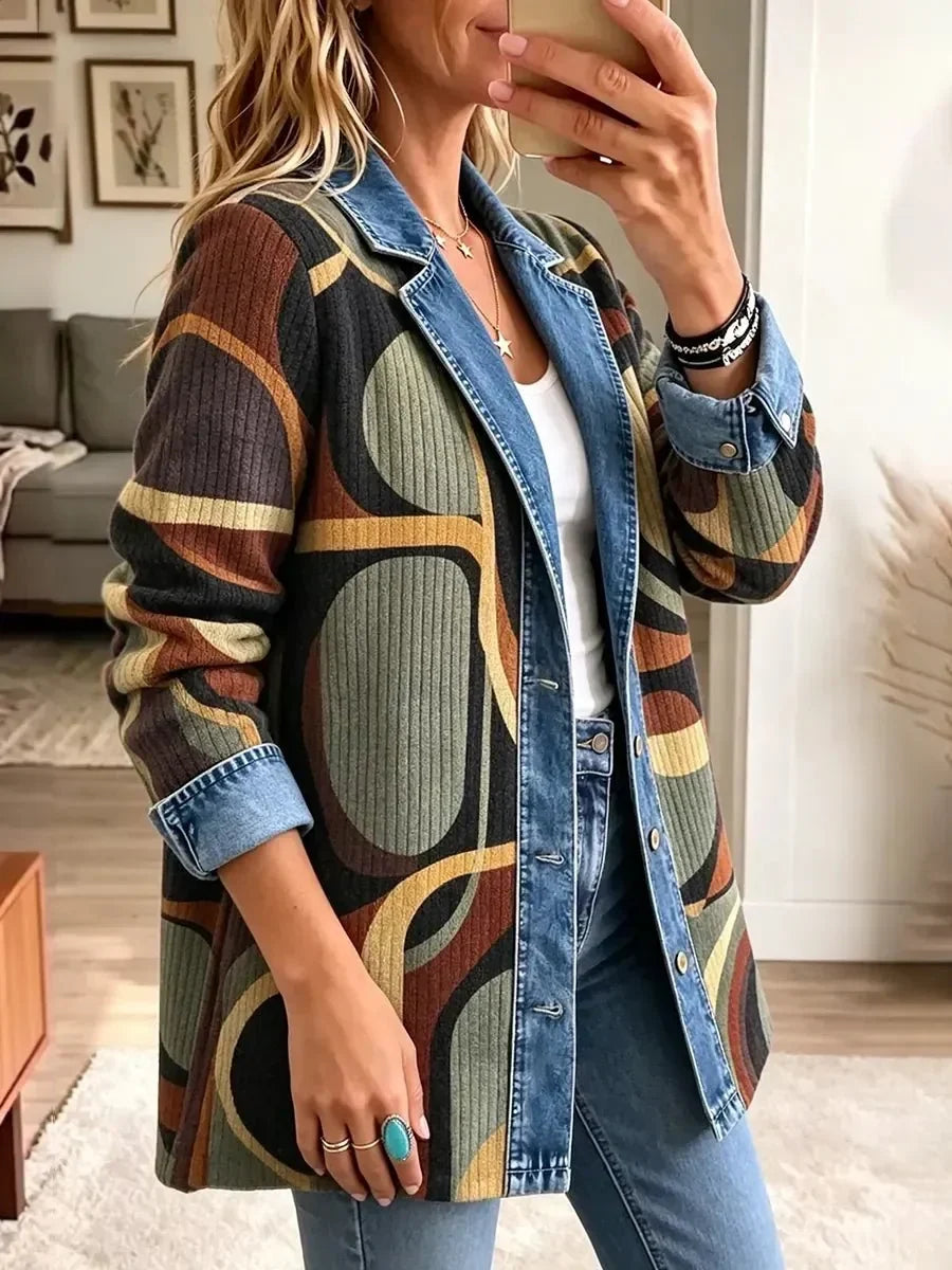 Avery | Kurtka jeansowa vintage z abstrakcyjnym wzorem